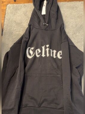 Celine Black Crewneck Hoodie with White Logo